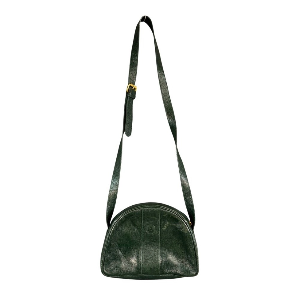 Vintage Fendi Roma Italy 1925 Green Pebbled Leather Crossbody Bag FF Logo